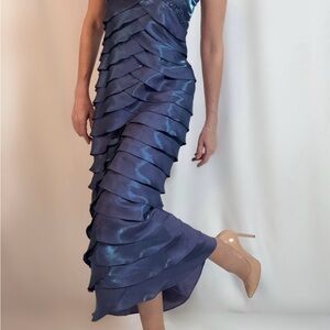 Elegant Blue Tiered Evening Dress